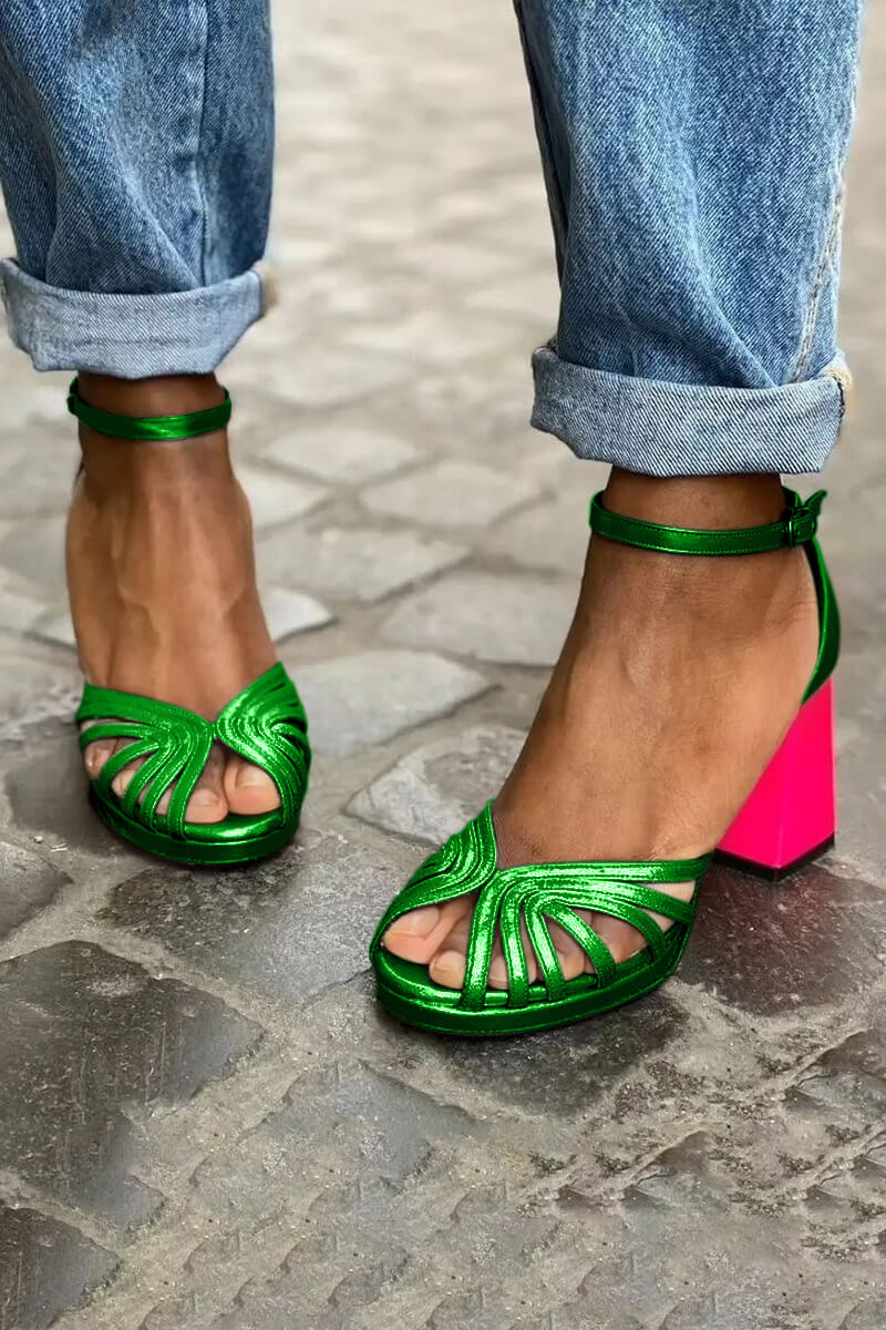 SANDALIAS DE TACÓN BICOLOR