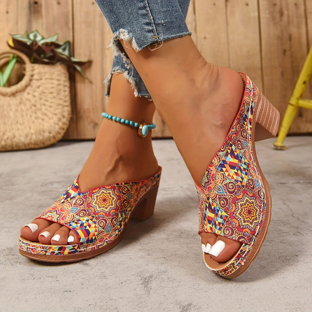 Sophia - Sandalias de Tacón Grueso Floral
