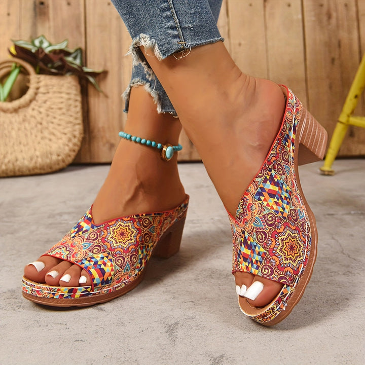 Sophia - Sandalias de Tacón Grueso Floral