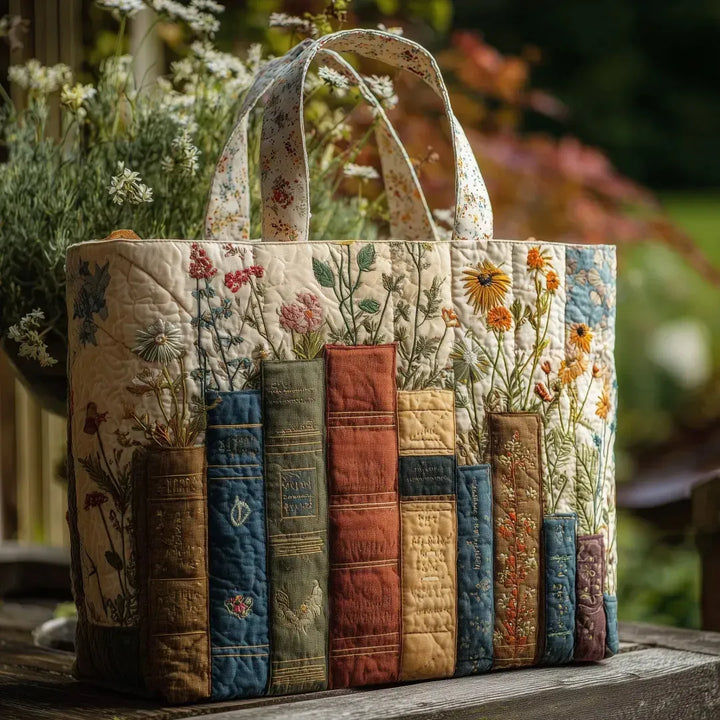 Bolso Artisanal Acolchado - Libros y Flores