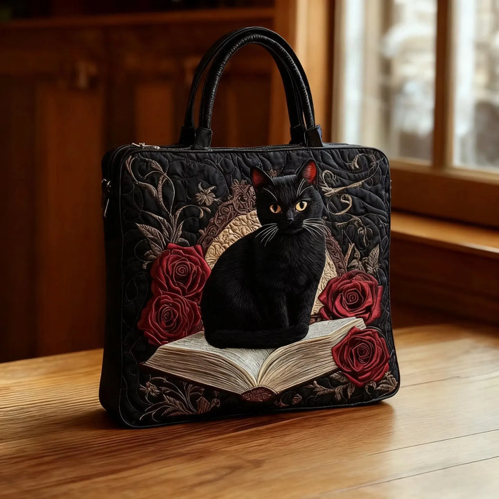 Bolso Artisanal Acolchado - Gato Negro sobre Libros