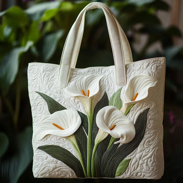 Bolsa Artesanal Acolchada - Lirios Blancos