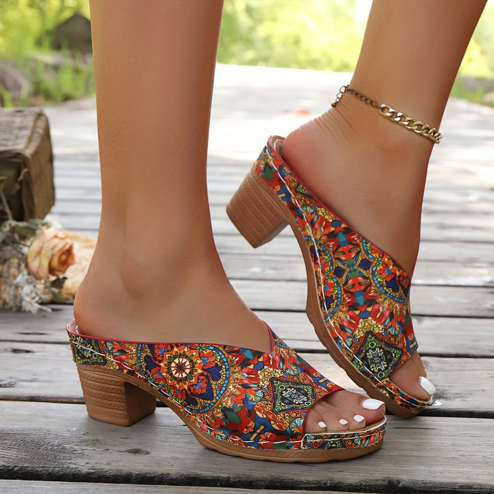 Sophia - Sandalias de Tacón Grueso Floral