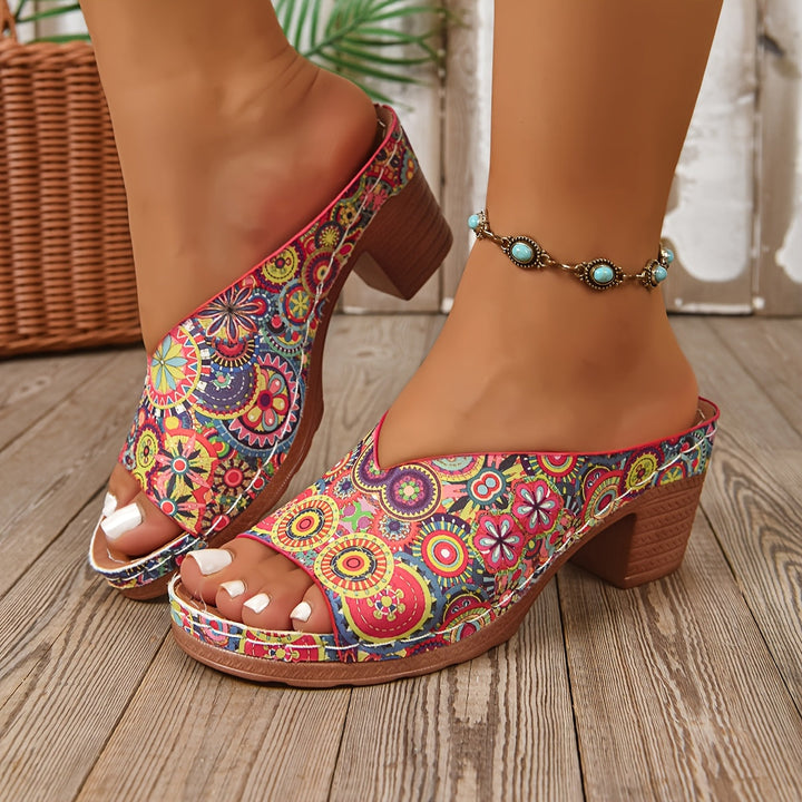 Sophia - Sandalias de Tacón Grueso Floral