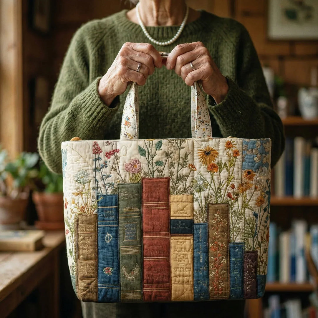Bolso Artisanal Acolchado - Libros y Flores