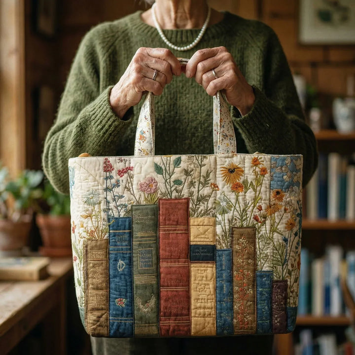 Bolso Artisanal Acolchado - Libros y Flores