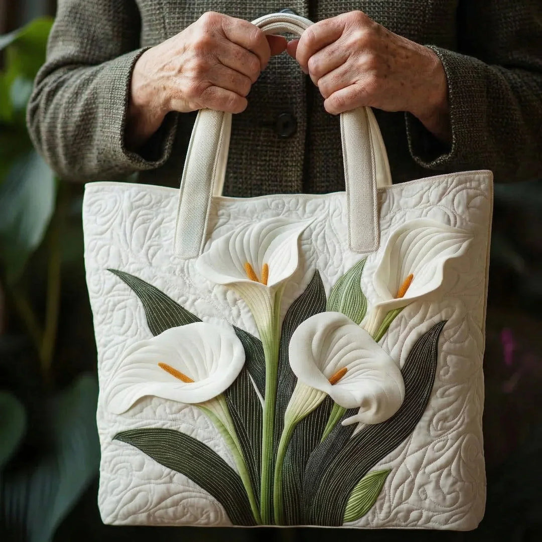 Bolsa Artesanal Acolchada - Lirios Blancos